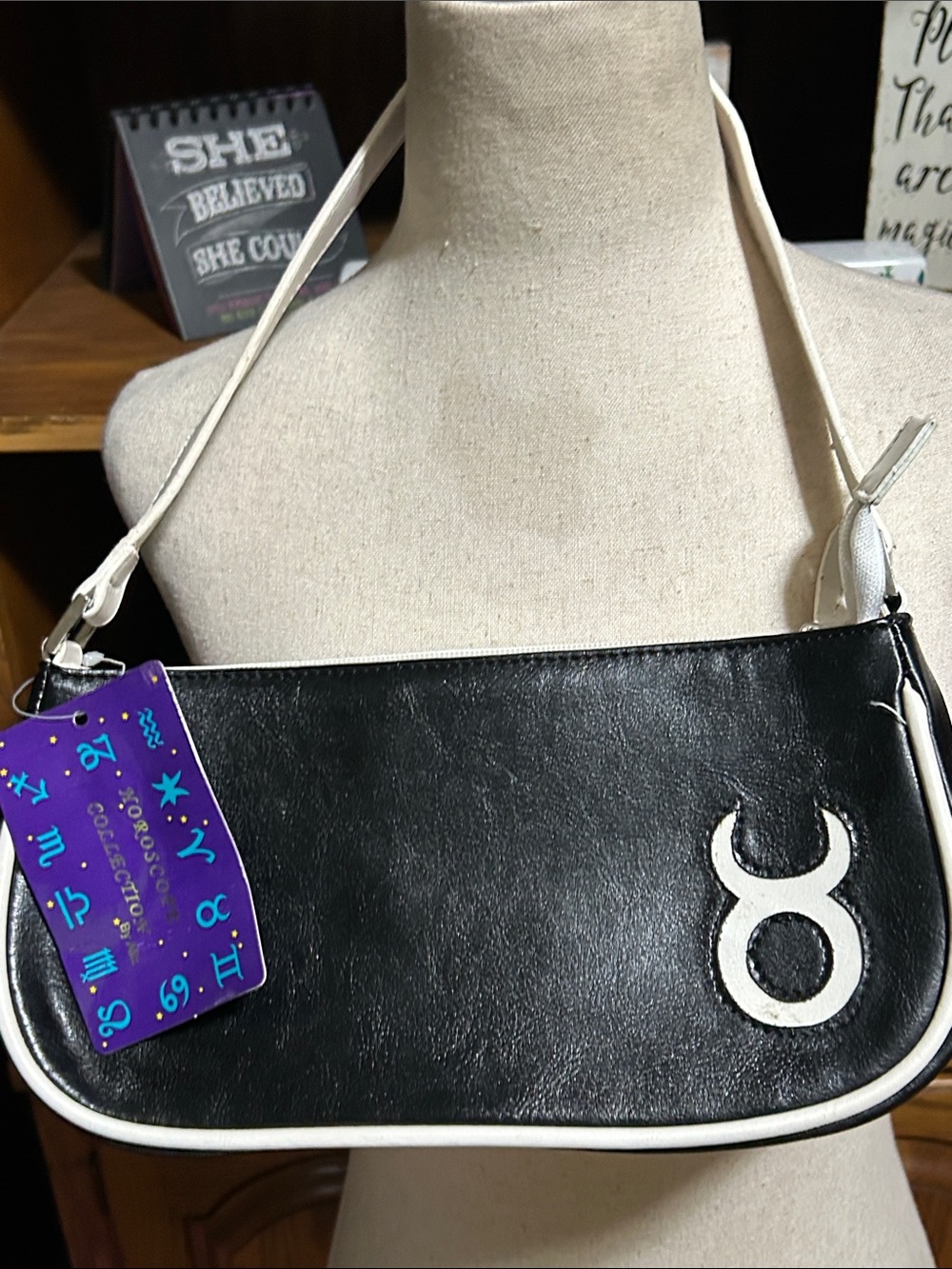 Black and White Zodiac Accent Shoulder Bag - Unbranded Taurus NWT